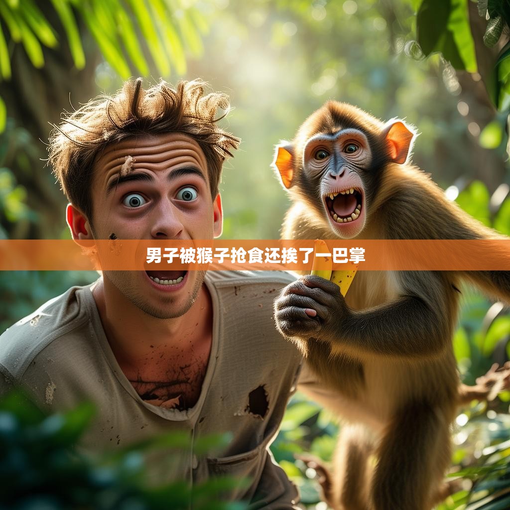 男子被猴子抢食还挨了一巴掌